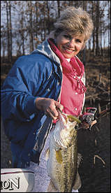 Texas Pro Kathy Magers holds up a nice cold-weather bass.